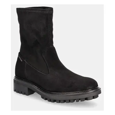 Calvin Klein velúr bokacsizma FLAT SOCK BOOT SUE MIX fekete, női, lapos talpú, HW0HW02199