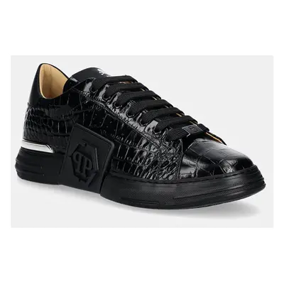 Philipp Plein bőr sportcipő Crocco Lo-Top Hexagon fekete, USC0653 PTE003N