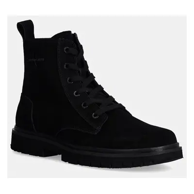 Calvin Klein Jeans bőr bakancs EVA BOOT MID LACEUP ICONIC DRESS fekete, férfi, YM0YM01070