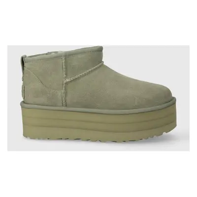 UGG velúr hócipő Classic Ultra Mini Platform zöld