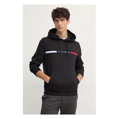 Tommy Hilfiger felső fekete, férfi, nyomott mintás, kapucnis, MW0MW37361