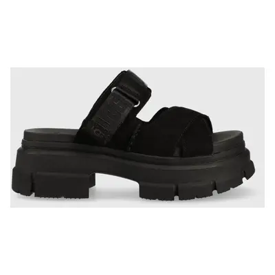 UGG papucs velúrból Ashton Slide fekete, női, platformos