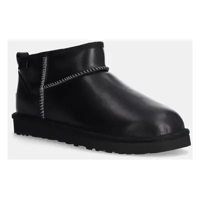 UGG bőr hótaposó Classic Ultra Mini Lthr Regen fekete, 1158191-BLK