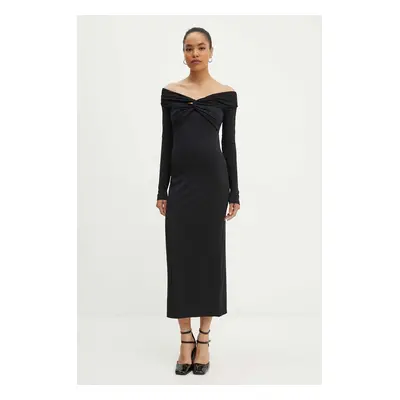 Rotate ruha Off Shoulder Dress fekete, midi, egyenes