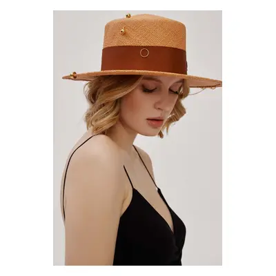 LE SH KA headwear kalap Brown Gold Canotier barna