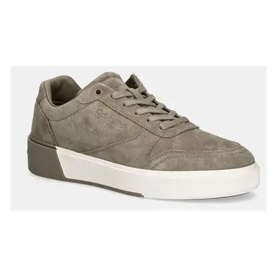 Calvin Klein velúr sportcipő LOW TOP LACE UP BSKT SUE zöld, HM0HM01591