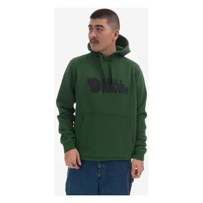 Fjallraven pamut melegítőfelső Logo Hoodie F84144 zöld, férfi, nyomott mintás, kapucnis, F87163