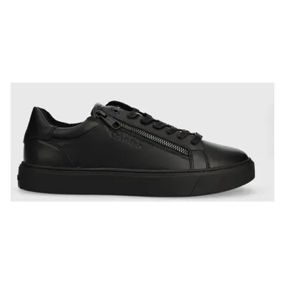 Calvin Klein bőr sportcipő LOW TOP LACE UP W/ZIP RUBB fekete, HM0HM01268