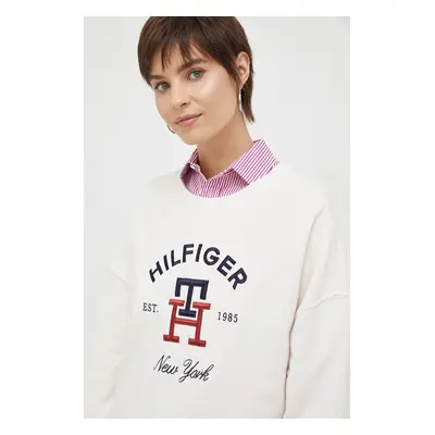 Tommy Hilfiger pamut melegítőfelső bézs, női, nyomott mintás