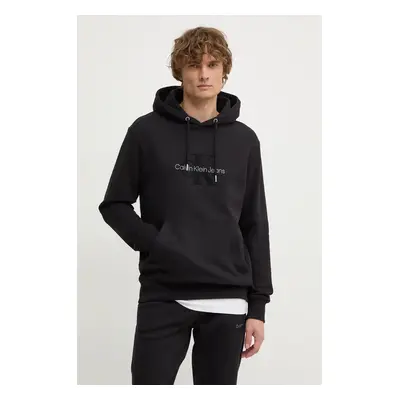 Calvin Klein Jeans pamut melegítőfelső fekete, férfi, nyomott mintás, kapucnis, J30J326637