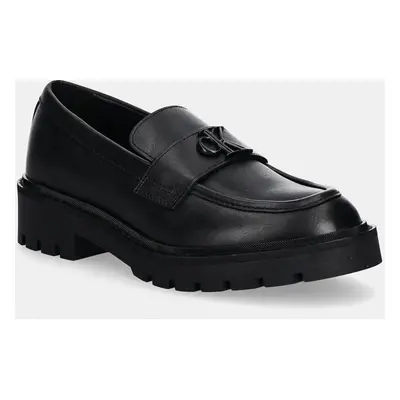 Calvin Klein Jeans bőr mokaszin FLATFORM LOAFER HW MG LTH fekete, női, platformos, YW0YW01682