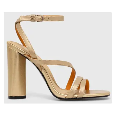 Tommy Hilfiger bőr szandál TH GOLD BLOCK HIGH HEEL sárga, FW0FW07753