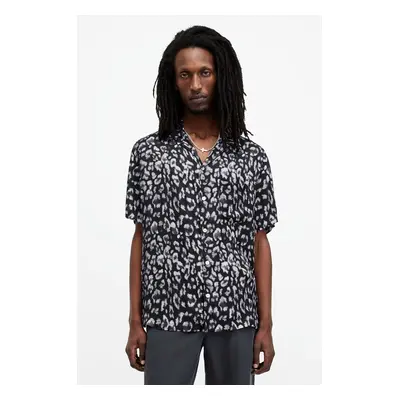 AllSaints ing LEOPAZ SS SHIRT férfi, fekete, relaxed, M035SA