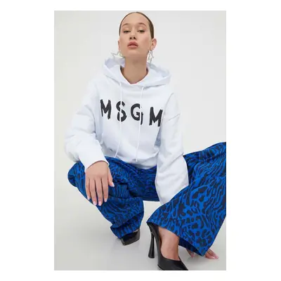 MSGM pamut melegítőfelső fehér, női, nyomott mintás, kapucnis