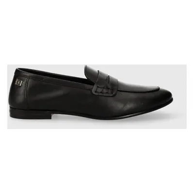 Tommy Hilfiger bőr mokaszin ESSENTIAL LEATHER LOAFER fekete, női, lapos talpú, FW0FW07769