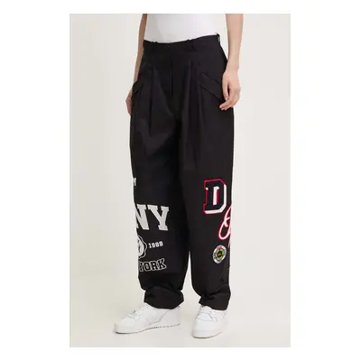 Dkny pamut nadrág HEART OF NY fekete, magas derekú egyenes, D2B4A101