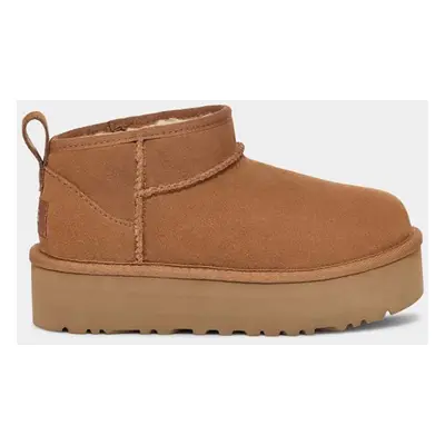 UGG gyerek hócipő velúrból CLASSIC ULTRA MINI PLATFORM barna