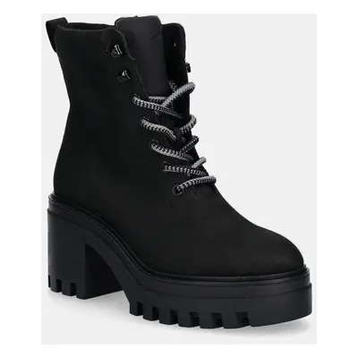 Calvin Klein Jeans bokacsizma CHUNKY HEELED ZIP BOOT LTH fekete, női, magassarkú, YW0YW01548