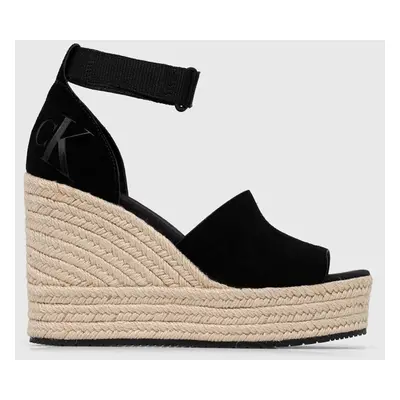 Calvin Klein Jeans szandál WEDGE SANDAL WIDE SU CON fekete, női, éksarkú, YW0YW00963