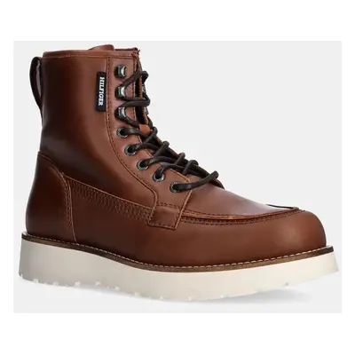 Tommy Hilfiger bőr cipő TH AMERICAN PREM CHECK LTH BOOT barna, férfi, FM0FM05194