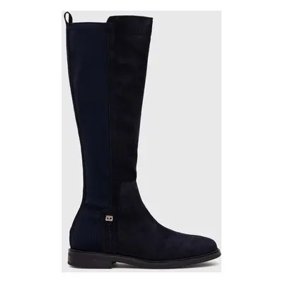 Tommy Hilfiger csizma ESSENTIALS LONGBOOT sötétkék, női, lapos talpú, FW0FW07476