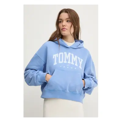 Tommy Jeans pamut melegítőfelső női, nyomott mintás, kapucnis, DW0DW19291