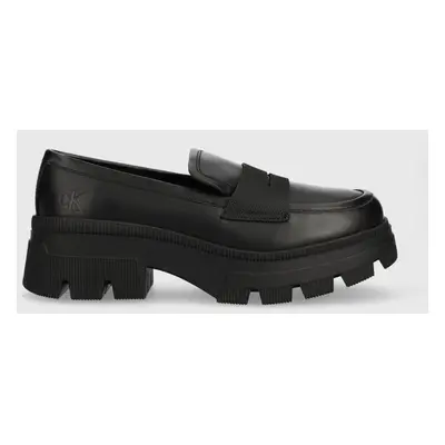 Calvin Klein Jeans bőr mokaszin CHUNKY COMBAT LOAFER WN fekete, női, platformos, YW0YW01120