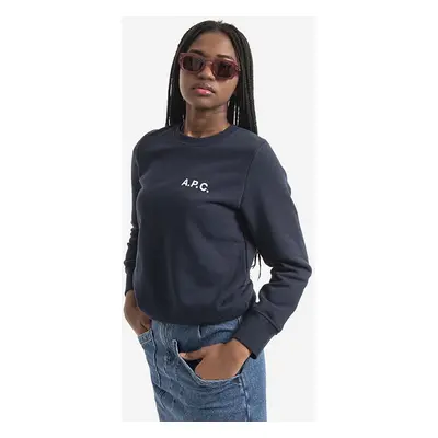 A.P.C. pamut melegítőfelső Bluza Sweat Shelley COETM-F27693 DARK NAVY sötétkék, női, nyomott min