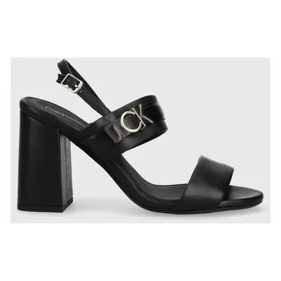 Calvin Klein bőr szandál BLOCK HL SANDAL 85HH W/HW fekete, HW0HW01486