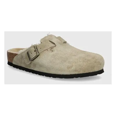 Birkenstock papucs Boston Shearling bézs, férfi