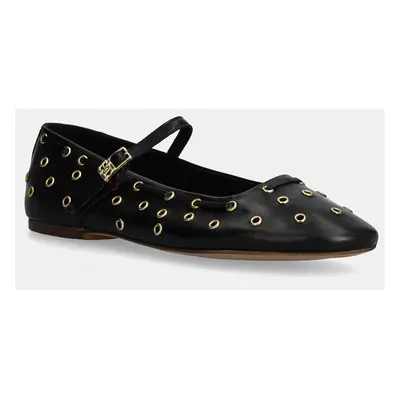 Tommy Hilfiger bőr balerina cipő MARYJANE BALLERINA EYELETS fekete, FW0FW08311