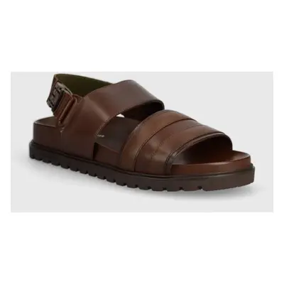 Tommy Hilfiger bőr szandál ELEVATED TH BUCKLE LTH SANDAL barna, férfi, FM0FM05007