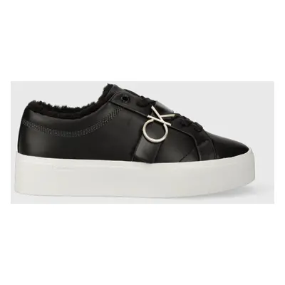 Calvin Klein bőr sportcipő FLATFORM CUPSOLE LACE UP W/HW WL fekete, HW0HW01671