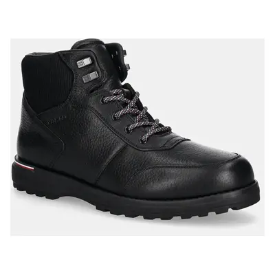 Tommy Hilfiger bőr cipő CORPORATE WARM OUTDOOR LTH BOOT fekete, férfi, FM0FM05148