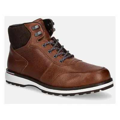 Tommy Hilfiger bőr cipő CORPORATE WARM OUTDOOR LTH BOOT barna, férfi, FM0FM05148