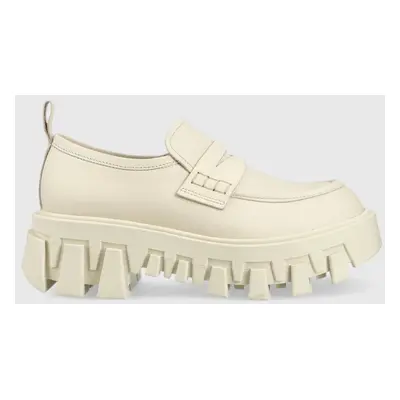 Tommy Jeans bőr mokaszin CHUNKY LOAFER LTHER bézs, női, platformos, EN0EN02177