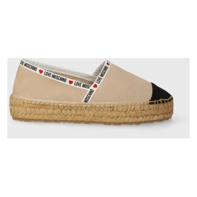 Love Moschino espadrilles velúrból bézs, platformos, JA10553G0IIG0131, JA10592G0IIG0000