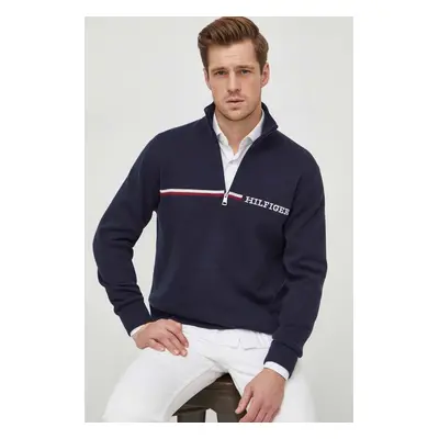 Tommy Hilfiger pulóver férfi, sötétkék, félgarbó nyakú