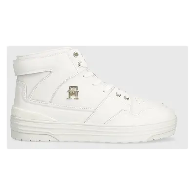 Tommy Hilfiger bőr sportcipő TH BASKET SNEAKER HI fehér, FW0FW07757