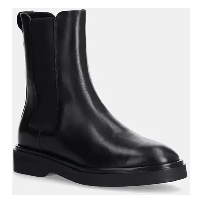 Calvin Klein bőr bokacsizma FLAT CHELSEA BOOT LTH fekete, női, lapos talpú, HW0HW02180