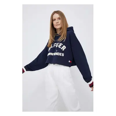 Tommy Hilfiger felső sötétkék, női, mintás, kapucnis