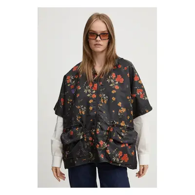 Desigual rövid kabát ARTISTIC FLOWER RI női, fekete, átmeneti, oversize, 24WAIY07