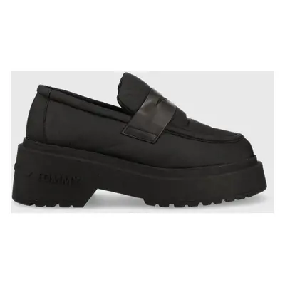 Tommy Jeans mokaszin PUFFER LOAFER fekete, női, platformos, EN0EN02080