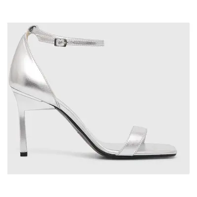 Calvin Klein bőr szandál HEEL SANDAL MET ezüst, HW0HW02132