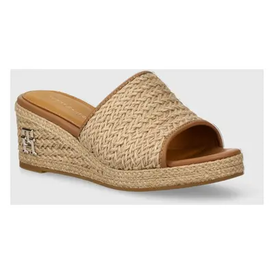 Tommy Hilfiger papucs TH ROPE WEDGE SANDAL bézs, női, éksarkú, FW0FW07927