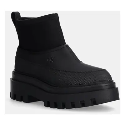 Calvin Klein Jeans bokacsizma FLATFORM RAINBOOT LOW MG R fekete, női, lapos talpú, YW0YW01560