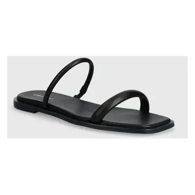 Calvin Klein bőr papucs FLAT SLIDE LTH fekete, női, HW0HW02127