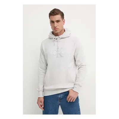 Calvin Klein Jeans pamut melegítőfelső szürke, férfi, nyomott mintás, kapucnis, J30J326637