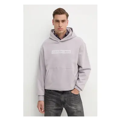 Calvin Klein Jeans pamut melegítőfelső szürke, férfi, nyomott mintás, kapucnis, J30J326147