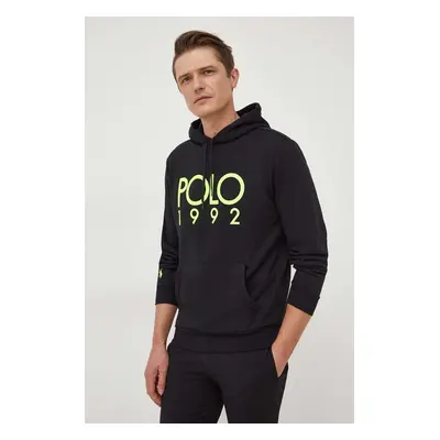 Polo Ralph Lauren felső fekete, férfi, nyomott mintás, kapucnis